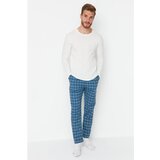 Trendyol Ecru - Blue Men Regular Fit Plaid Top Knitted Bottom Woven Pajamas Set | Shoptok.si