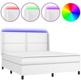 vidaXL Box spring postelja z vzmetnico LED bela 180x200cm umetno usnje, (20897211) Cene
