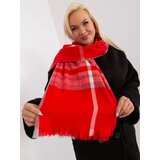Fashion Hunters Red-gray women's scarf with fringe Cene