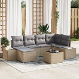 vidaXL Vrtni sofa set Set 7 Bež in siva Ratan, poliester Vrtni kotiček | Shoptok.si