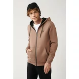 Avva Light Brown Unisex Sweatshirt Hooded Collar with Fleece Inside 3 Thread Zipper Regular Fit