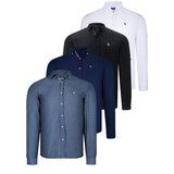 Dewberry QUAD SET G674 MENS SHIRT-BLACK-WHITE-NAVY BLUE-OIL Cene