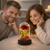 Eternal Rose in Dome with LED Lighting Red with Rose Petals 14x8cm | Shoptok.si