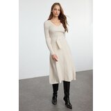 Trendyol Stone Midi Knit Belted Flounce Dress | Shoptok.si
