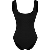 Trendyol Black Square Neck Textured Swimsuit Cene