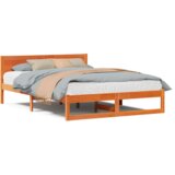 vidaXL Okvir za krevet Smeđa uložena Masivna borovina 160 x 200 cm | shoptok.hr