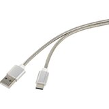 Renkforce kabel [1x moški konektor USB 2.0 tipa A - 1x moški konektor USB-C] 0.5 m srebrna kabelski plašč iz nerjavečega jekla USB kabel USB, (20417408) | Shoptok.si