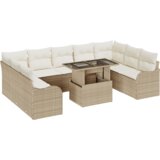 vidaXL 10-delni vrtni sofa set z blazinami Bež Poli ratan | Shoptok.si