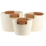 SET KOŠARICA S RUČKAMA 3/1, PAMUK/IMITACIJA KOŽE, BIJELE
