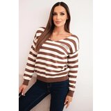 Kesi Włoski Women's striped sweater with a V-neck brown | Shoptok.si