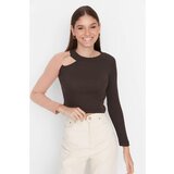 Trendyol Brown Color Block Cut Out Detailed Ribbed Knitted Blouse cene