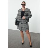 Trendyol Curve Black-White Houndstooth Patterned Plus Size Jacket | Shoptok.si