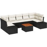 vidaXL 8-delna vrtna sofa z blazinami črn poli ratan akacija Cene