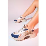 LuviShoes DUJA Beige Navy Multi Mesh Women's Thick Sole Sports Sneakers Cene
