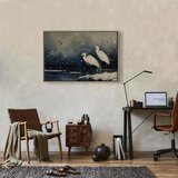  Slika - Herons over a winter pond - Japanese-style illustration in dark colours 120x80 U prirodnom drvenom okviru | shoptok.hr