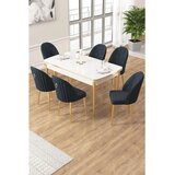 Hanah home trpezarijski set Edaf, sto na razvlačenje i 6 stolica, bela ploča, zlatne noge, antracit tkanina Babyface | Eponuda.com