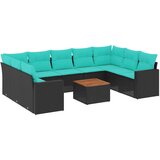  Vrtna garnitura - 10-dijelni set vrtnih sofa od poliratana s jastucima crni - Crna 2x corner+5x centre+2x sofa+1x garden+11x bac | shoptok.hr