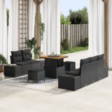 vidaXL set vrtne sofe s jastucima Crni Poli Ratan Akacija | shoptok.hr