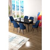 Hanah home zen - black marble, navy blue black marblenavy blue extendable dining table & chairs set (7 pieces) Cene