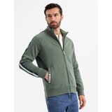 Ombre Men's sweatshirt with high collar and stripes - olive | Shoptok.si
