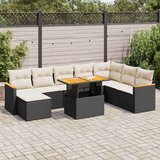vidaXL 9-dijelni set vrtnih sofa s jastucima crni od poliratana bagrem | shoptok.hr