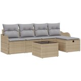 vidaXL 6-delni set vrtne sedežne garniture z blazinami Bež Poli Ratan, 2-sedežna vrtna sofa s shranjevanjem in blazinami Bež Poli Ratan | Shoptok.si
