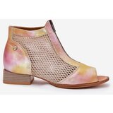 Maciejka Ladies Leather Ankle Boots On Flat Heel With Open Toes Pink-Orange | ePonuda.com