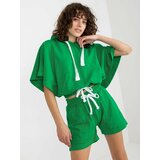 Fashion Hunters Green summer basic tracksuit with short sweatshirt Cene