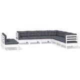 Maison Chic Seti vrtnega pohištva - Vrtna garnitura - Vrtni pohištvo set 9-delna z blazinami bela borovina, (21798342) | Shoptok.si