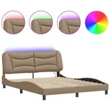 Maison Chic Posteljni okvir - Dvoposteljna postelja - Zakonska postelja z LED lučkami kapučino 160x200 cm umetno usnje-J5658, (21770388) Cene