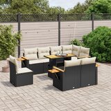 Maison Chic Seti vrtnega pohištva - Vrtna garnitura - Vrtni pohištvo set 9-delna z blazinami črn poli ratan, (21804268) | Shoptok.si