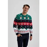 Defacto New Year's Themed Standard Fit Patterned Crew Neck Sweater