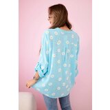Kesi Włoski Linen Women's Blouse with Floral Pattern, Long Sleeves, and Buttons Mint | Shoptok.si
