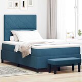 Box Postelja z vzmetnico z vzmetnico Temno modra 120 x 200 cm Žamet, (5000128420) | Shoptok.si
