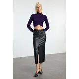 Trendyol Purple High Collar Draped Crop Knitted Blouse