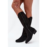 Boto Openwork Women's Knee-High Block Heeled Boots Black Fioris Cene