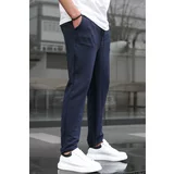 Madmext Navy Blue Basic Waffle Fabric Men's Trousers 6509