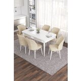 Hanah home Eva - White, Cream WhiteCream Extendable Dining Table & Chairs Set (7 Pieces) | ePonuda.com