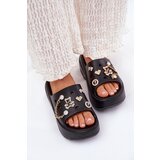 Boto Foam Women's Slippers on Massive Platform with Golden Decorations Black Ivoriel | Shoptok.si