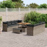 vidaXL 11-delni vrtni kavč set s blazinami siv poli ratan akacija | Shoptok.si