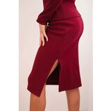 Polski Women's cotton set ribbed blouse and pencil skirt burgundy | shoptok.hr
