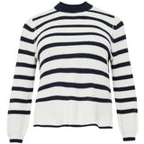 PIECES Curve Pulover 'TRISTA' nočno modra / off-bela | Shoptok.si