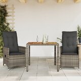 3-dijelni bistro set od poliratana s jastucima sivi Siva 90 x 90 x 75 cm | Shoptok.si