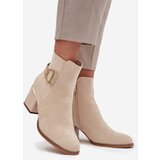 Boto Insulated women's ankle boots with heel with gold elements light beige Ambrine | shoptok.hr