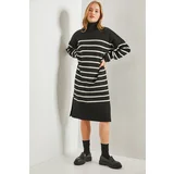 Bianco Lucci Women's V-Neck Striped Sweater Dress with Side Slits.