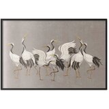  Plakat - Crane Dance - light bird silhouettes on a warm-gray textured background 90x60 Crni okvir | shoptok.hr