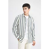 Defacto Regular Fit Polo Neck Cotton Striped Long Sleeve Shirt