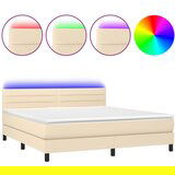 vidaXL Krevet box spring s madracem LED krem 160x200 cm od tkanine | shoptok.hr