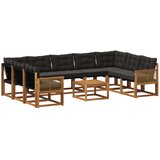 vidaXL Zunanja garnitura za sedenje z blazino 10 pcs Naravna in črna, (5000281429) | Shoptok.si
