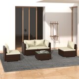 The Living Store Vrtna sedežna garnitura 5-delna z blazinami poli ratan rjava - Vrtna Sedežna Garnitura, (21479085) | Shoptok.si